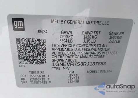 2024 Chevrolet Traverse Fwd Ls z USA, uszkodzony, nr VIN 1GNEVFKS8RJ187883